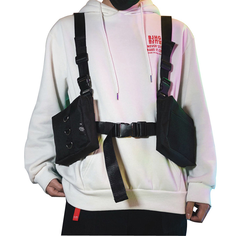 West Hip Hop Streetwear Men's Functional Pocket Backpack Adjustable Vest Men's Tactical Shoulder Bag Chest Bag