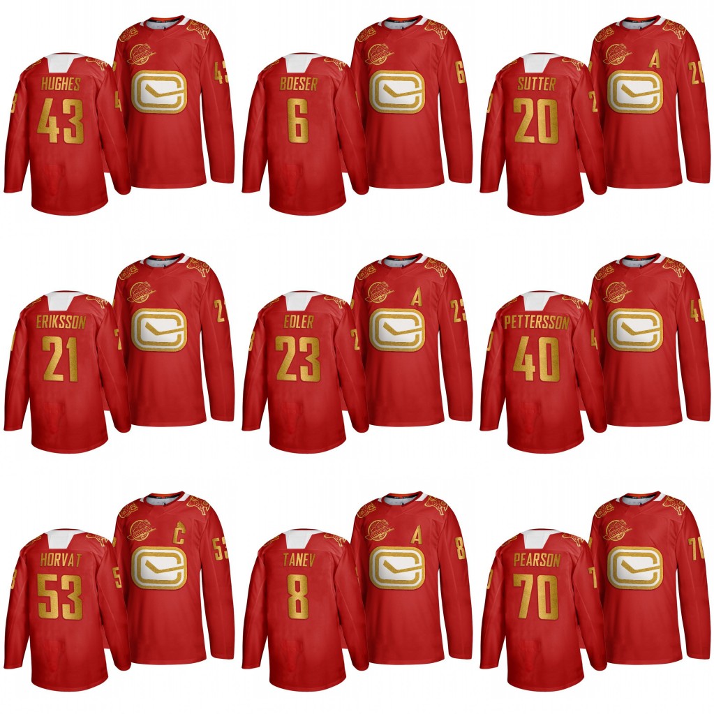 Vancouver Canucks 2020 Lunar New Year jersey Quinn Hughes Bo Horvat Captain Brock Boeser Elias Pettersson Loui Eriksson Sutter Edler, Black;red
Vancouver Canucks 2020 Lunar New Year jersey Quinn Hughes Bo Horvat Captain Brock Boeser Elias Pettersson Loui Eriksson Sutter Edler, Black;red