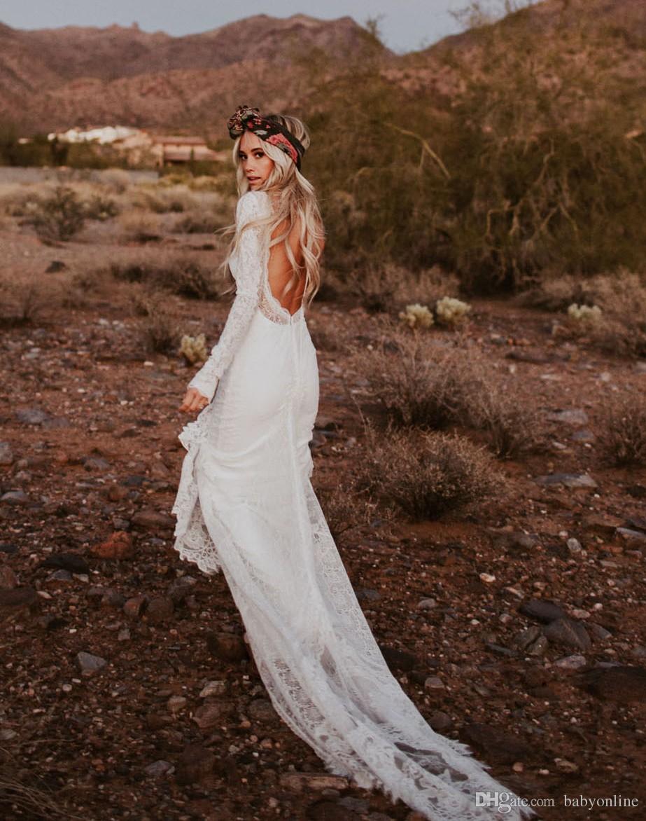 Modern Beach Sexy Full Lace Mermaid Dresses Long Sleeves Boho Backless Wedding Dress Bridal Gowns Custom Vestidos De Noiva
