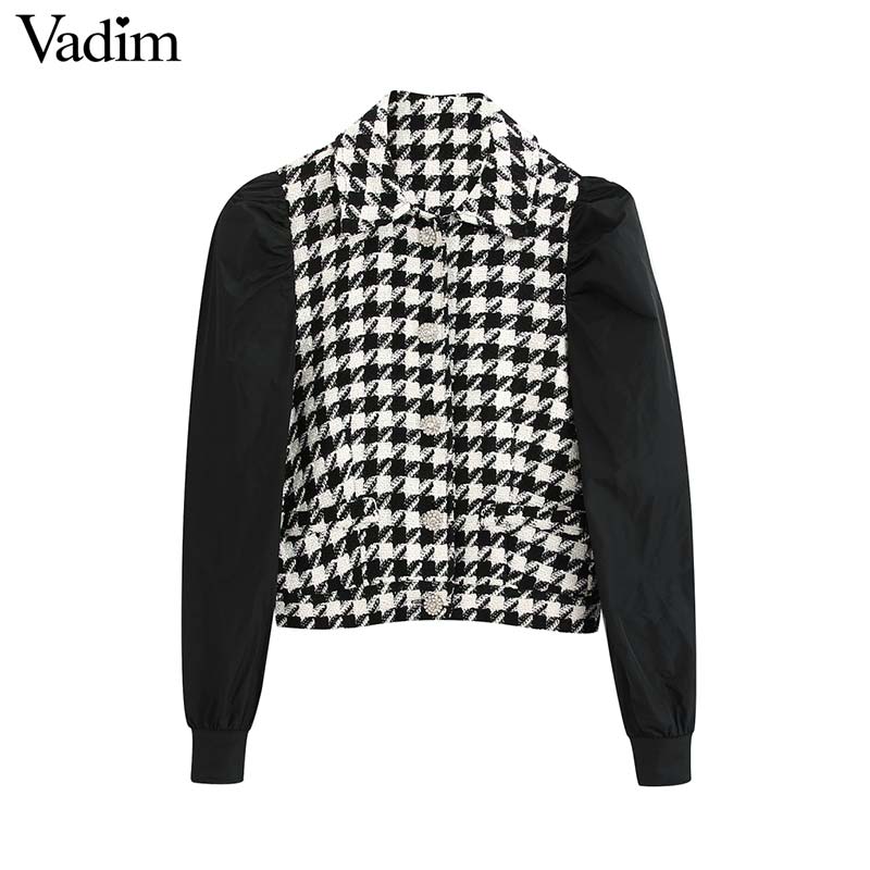 Vadim women retro tweed patchwork blouses single breasted long sleeve crop top office wear short shirts blusas HA635, As picture
Vadim women retro tweed patchwork blouses single breasted long sleeve crop top office wear short shirts blusas HA635, As picture