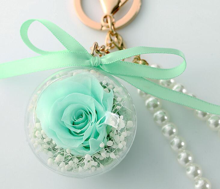 Preserved Rose Flower In Acrylic Ball Key Chain Immortal Flower Tassel Romantic Gift Valentine's Day Birthday