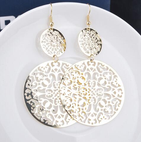 New arrivals Classic circular alloy Hollowing Earrings Gold silver black Exaggerated Pendant Earrings woman Fashion jewelry