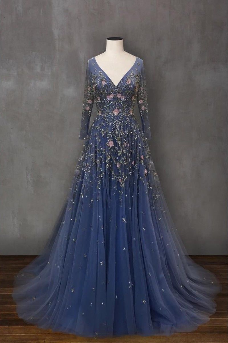Fancy Long Sleeve Prom Dresses 2019 V Neck Lace Applique Boho Bridal Gowns Custom Made Real Image