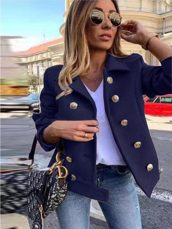 Women Plus Size Double Breasted Long Sleeve Turn Down Collar Top Jacket Elegant Chic Spring Fall Coat women wool coat
