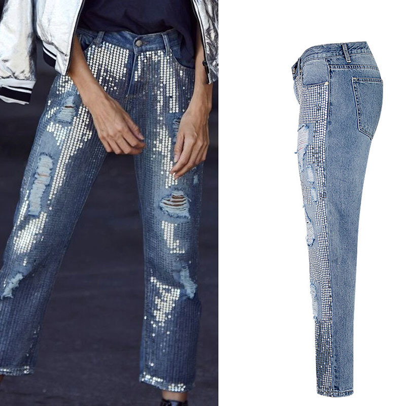 Sequins Ripped For Vintage Ankle Length Jeans Plus Size Women Denim Pants Female Pantalon Femme Trousers, Blue
Sequins Ripped For Vintage Ankle Length Jeans Plus Size Women Denim Pants Female Pantalon Femme Trousers, Blue