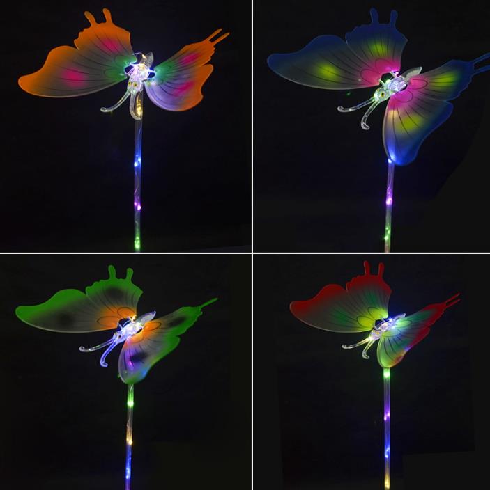 LED Changing Light Color Butterfly Stick Flashing Blinky Light Up Princess Wand Party Festival Night Decoration Birthday gift 65cm long