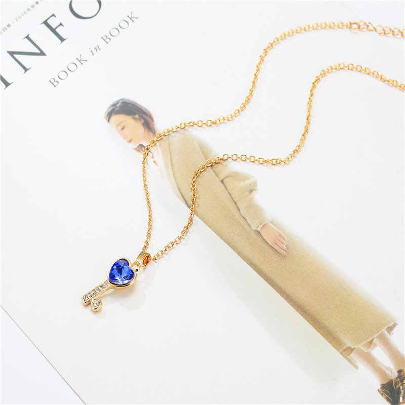 New Fashion Clavicle Chokers Happiness Key Heart Shape Pendant Charm Fit Women Bracelets & Necklaces Jewelry Gift Crystal Key Pendant