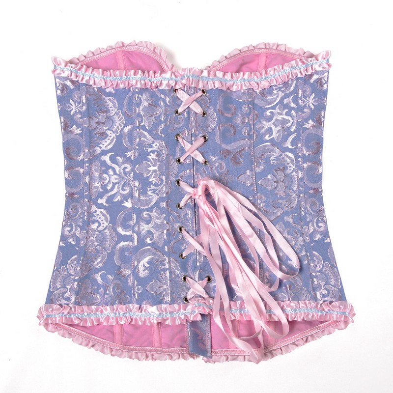 Frill Jacquard Brocade Corset Wholesale Plus size Zipper Lace up Back Women Ribbon Floral Embroidery Overbust Sexy Dance Corse Bustier