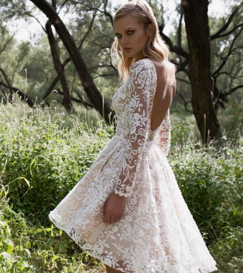 2019 New Limor Rosen Long Sleeve Country Wedding Dresses with Detachable Train Modest Backless Two in One Short Bohemian Beach Wedding Gown