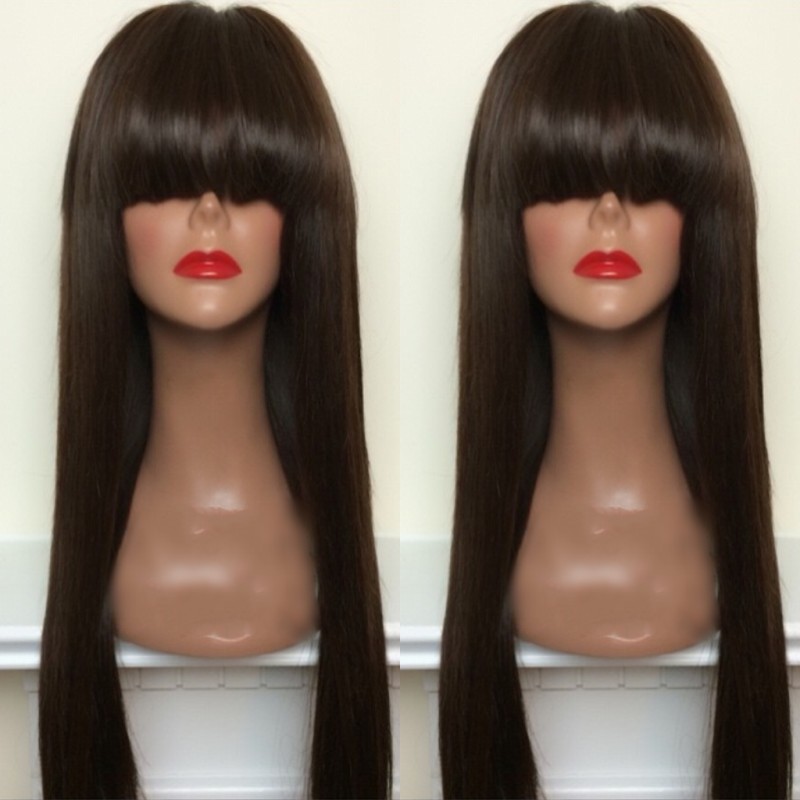 Long black/brown/blonde simulation Human Hair Wig With Bangs Straight synthetic natural wig heat resistant hair for black women
