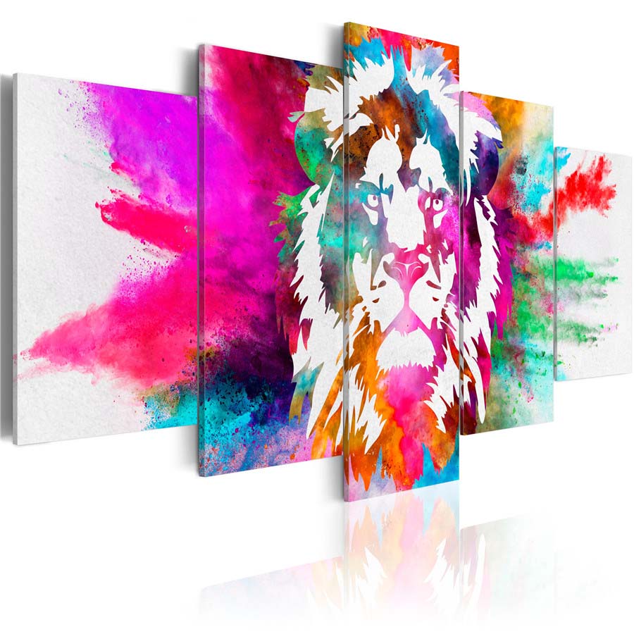 Fashion Wall Art Canvas Painting 5 Pieces Orange Green Purple Watercolor Animal Lion Modern Home Decoration,Choose Color And Size No Frame