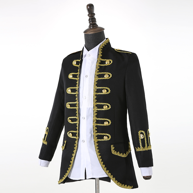 Men Court Clothing European Retro man Wedding Costume Male Host Bar Clothes Jacket + Pants groom formal Uniform black white Red Blue