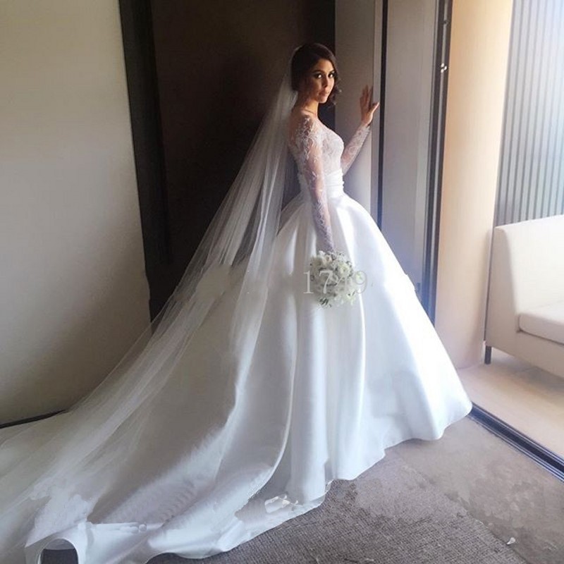 Gorgeous Wedding Dresses Split Lace With Detachable Skirt Long Sleeves Overskirts Long Steven Khalil Bridal Gowns See Through Cheap