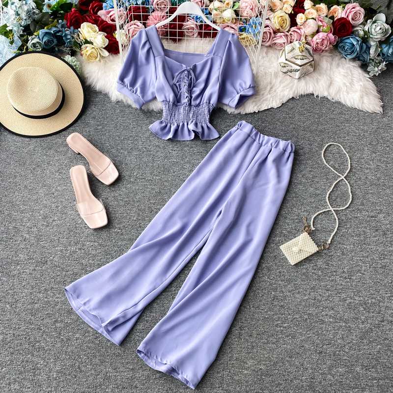 Fashion Suit jumpsuit Summer New Style Puff Sleeve Square Collar Shirt within High Waist Slim Wide Leg Pants Two-Piece Women, Black;white
Fashion Suit jumpsuit Summer New Style Puff Sleeve Square Collar Shirt within High Waist Slim Wide Leg Pants Two-Piece Women, Black;white