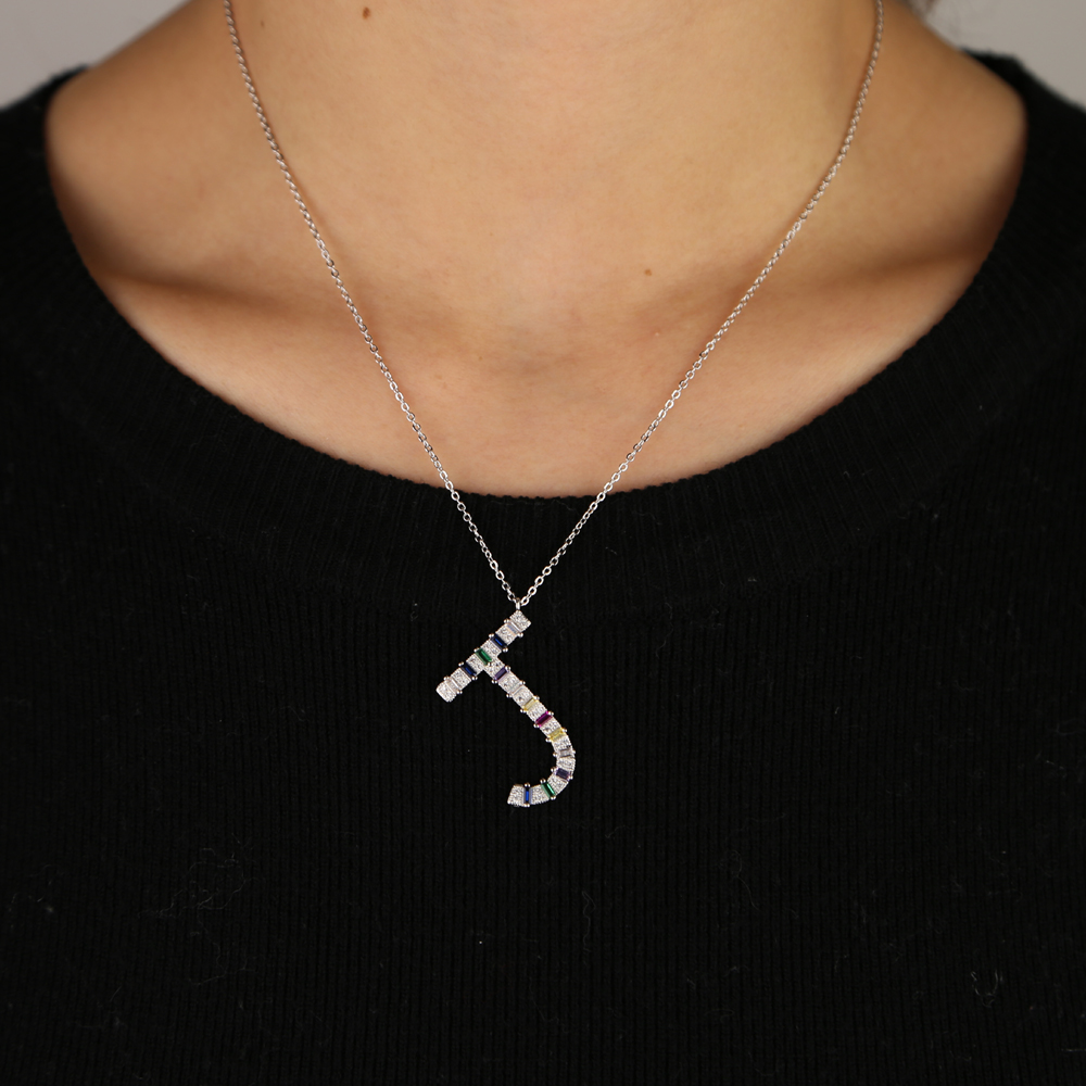 Big rainbow cz Alphabet Letter necklace 45+5cm custom name personalized Initial pendant necklaces