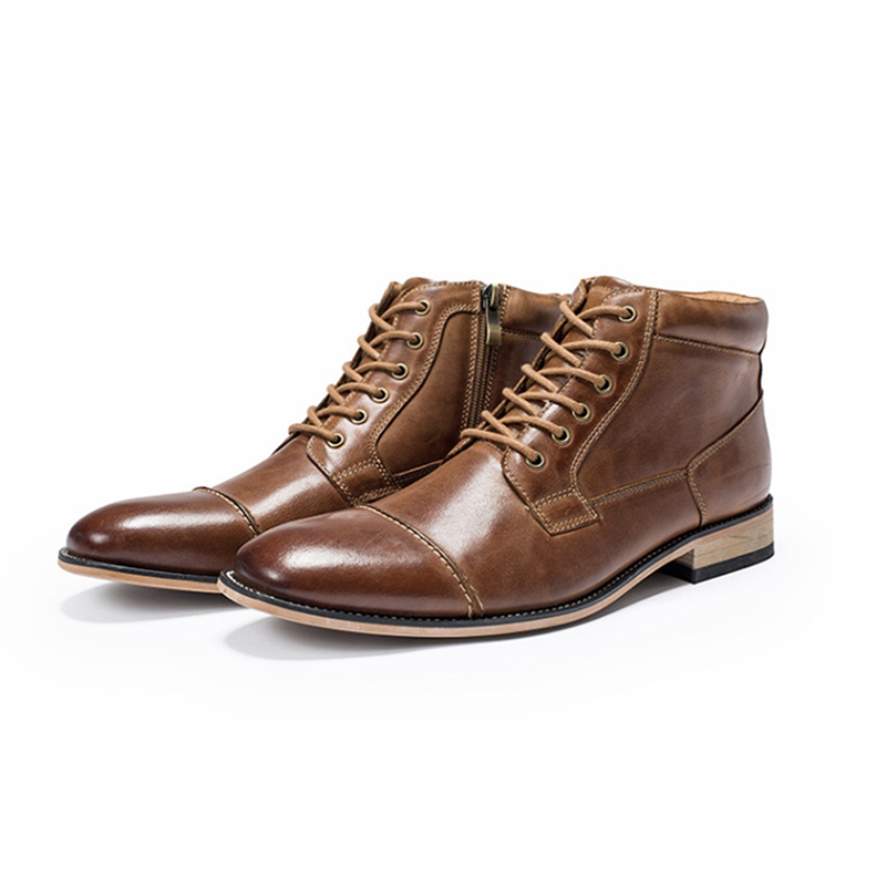New Dress Shoes Man Formal Bussiness Boots Lace-up High-top Martin Boots High Quality Cowskin British Shoes Office Party Wedding Shoes