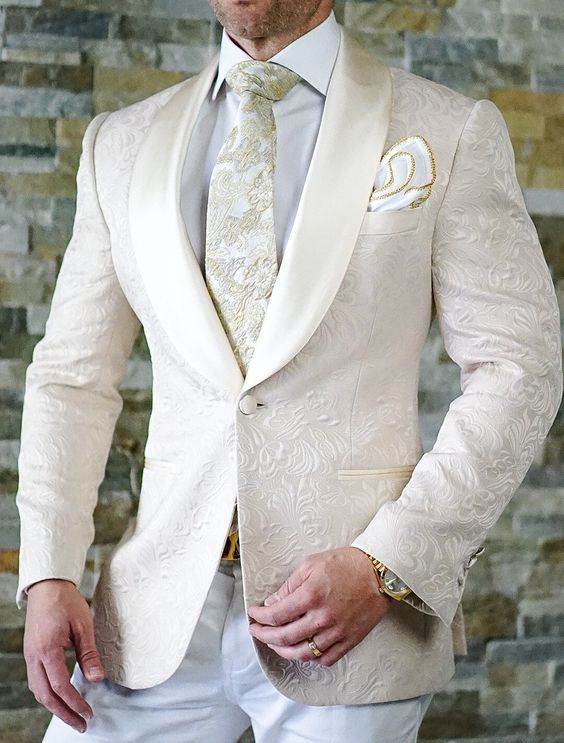 Ivory Formal Wedding Men Suits 2019 Three Piece Notched Lapel Custom Made Business Groom Wedding Tuxedos (Jacket +Pants+ Bow )