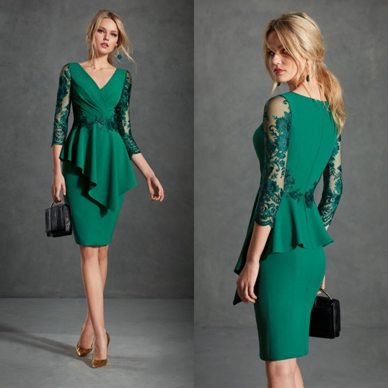 hunter green lace mother of the bride dresses v neck 3 4 long sleeve evening gowns plus size wedding guest dresses