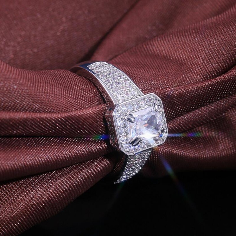 Sterg Sier Princess White Topaz Ring: Sparkg Pave CZ Dia Wedding Band
