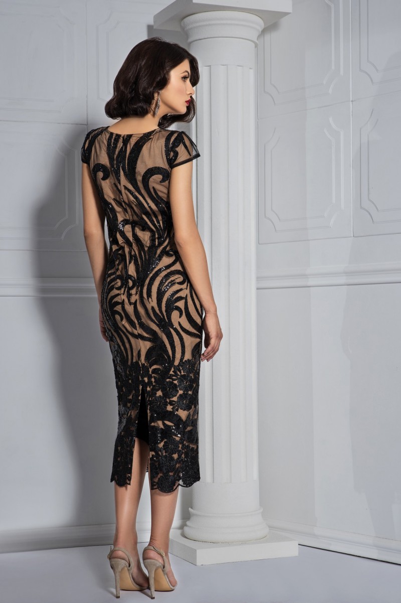 Bien Savvy 2019 Sheath Mother of the Bride Dresses Tea Length Black Lace Wedding Guest Dresses Cheap Short Sleeve Dress Evening Wear