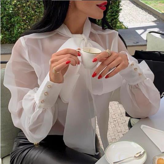 Free Ship Women Blouses Shirts Tops Bowtie Thin Tulle Transparent Lantern Sleeves See Through Elegant Ladies Famale Casual Blusas, White
Free Ship Women Blouses Shirts Tops Bowtie Thin Tulle Transparent Lantern Sleeves See Through Elegant Ladies Famale Casual Blusas, White