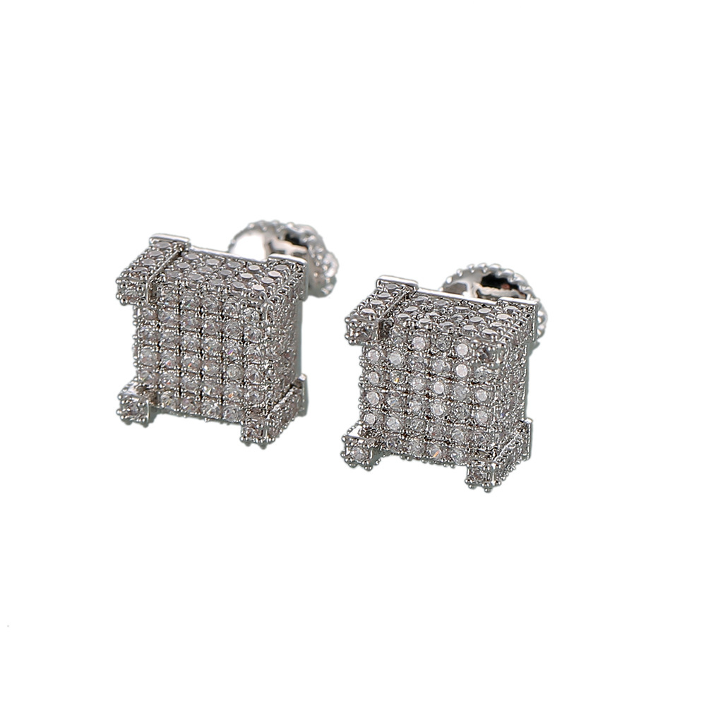 Stud Hip Hop Earrings for Men Gold Silver Iced Out CZ Square Stud Earring With Screw Back Jewelry J230717