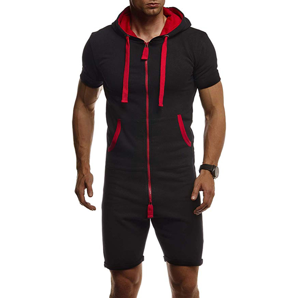 2020 Casual Mens Jumpsuits Summer Men Short Sleeve Zipper Hooded Overalls Sets Mens Sports Tracksuit Sets Fashion Sportwears Set, Black
2020 Casual Mens Jumpsuits Summer Men Short Sleeve Zipper Hooded Overalls Sets Mens Sports Tracksuit Sets Fashion Sportwears Set, Black