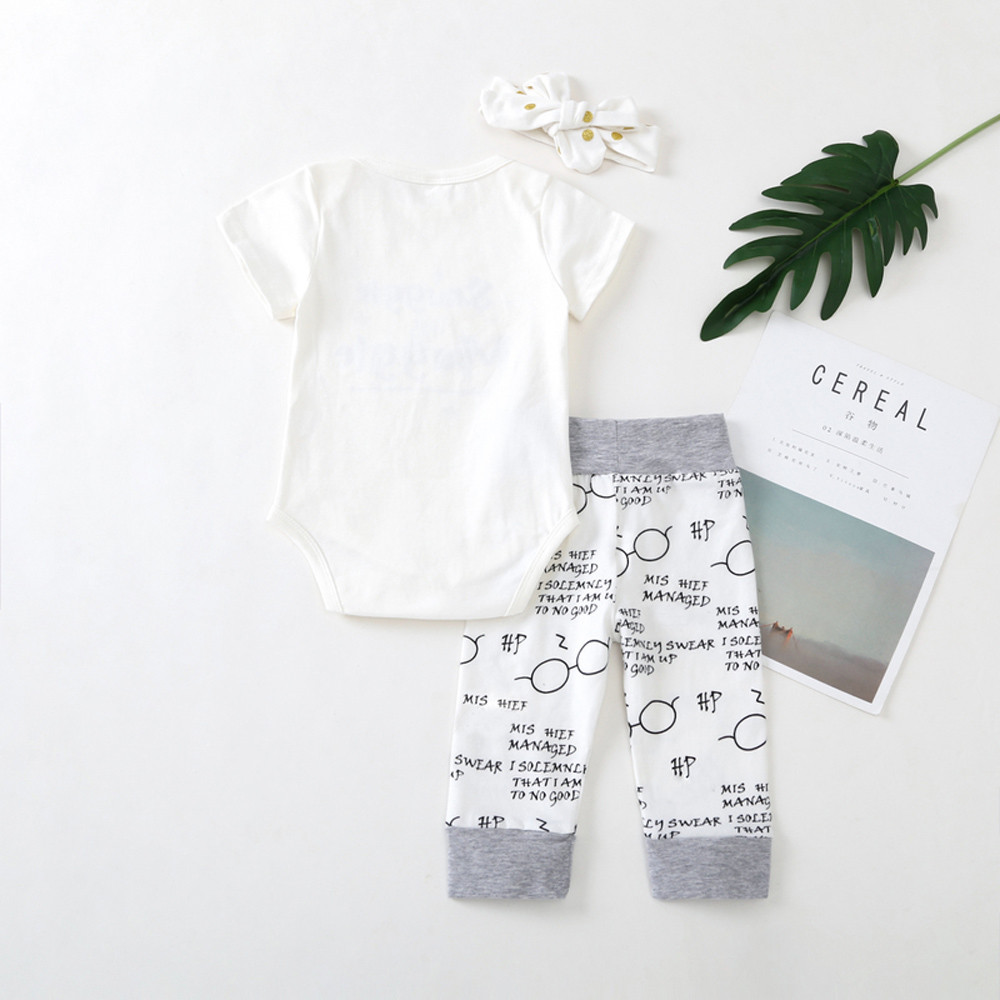 Fashion baby clothes set Letter Romper Tops+Pants 3PCS Clothes Outfits Set baby girl clothes ropa recien nacido roupas