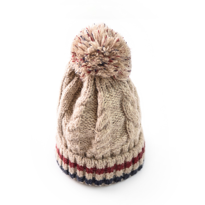 Fur Pompom Wool Winter Hat for Women Girls Striped Knitted Skullies Beanies Thick Warm Pom pom Hat Ski bonnet femme