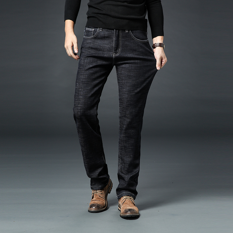 High Quality Winter Warm Men's Jeans Thick Stretch Denim Jeans Straight Fit Trousers Male Cotton Pants Men Large Size40 42 44 46Q190330