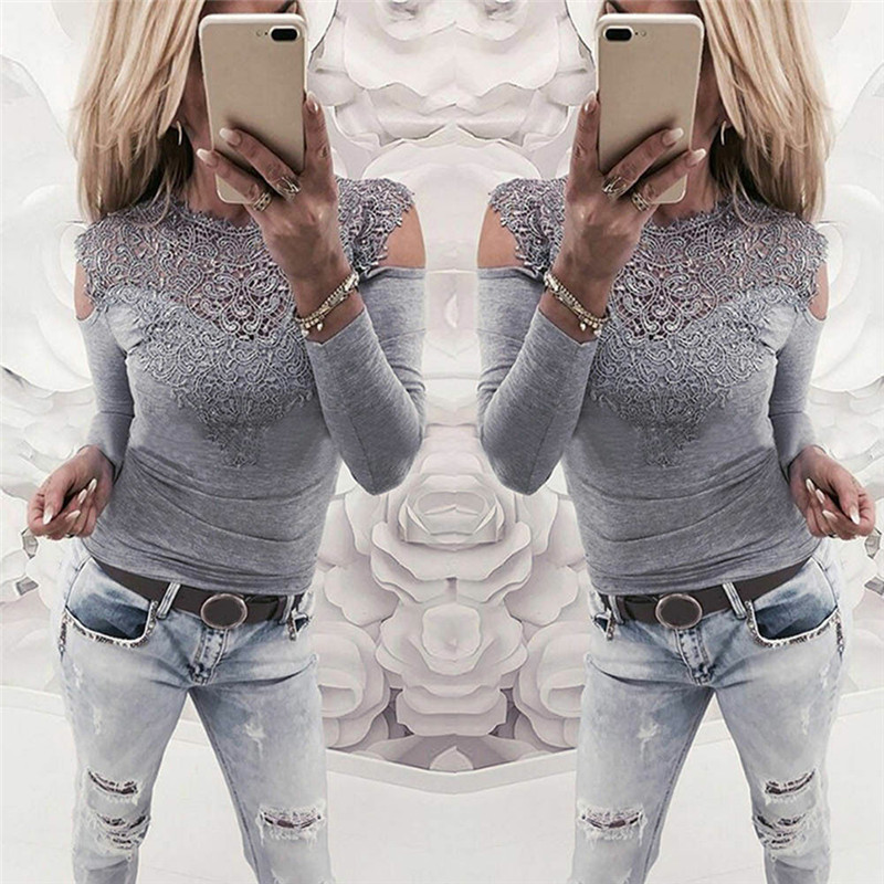 Women Shirts New Fashion Lace Patchwork Long Sleeves Cold Shoulder Slim Casual Tops Wear Female Spring Summer Bodycon Pullover, White
Women Shirts New Fashion Lace Patchwork Long Sleeves Cold Shoulder Slim Casual Tops Wear Female Spring Summer Bodycon Pullover, White