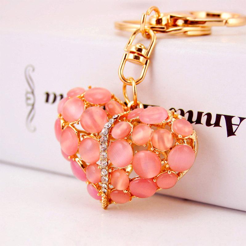 Love Heart Pendant Alloy Car Key Rings Gold Tone Plated Jelly Stone Paved 3d Metal Hearts Lobster Clasp Keychain Party Gift 3pcs