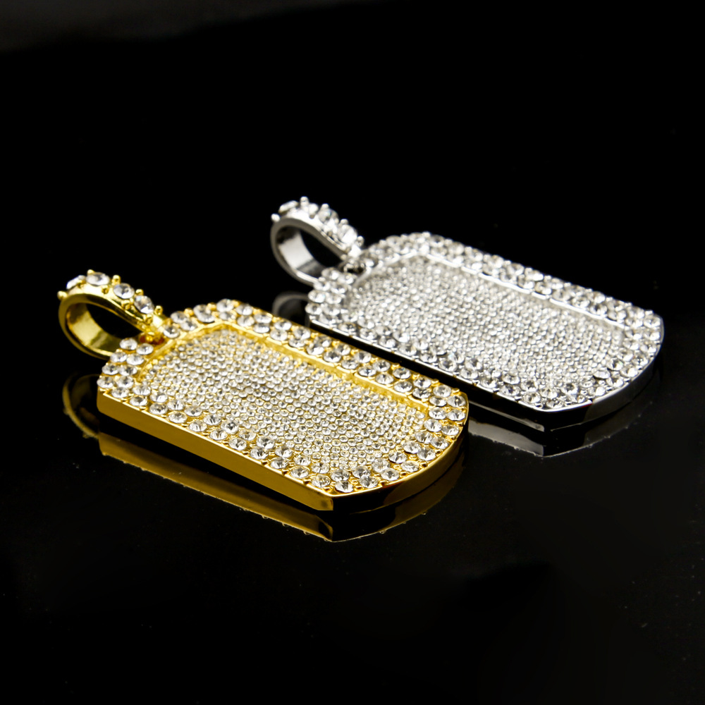 Hip Hop Iced Out Gold Silver Bling Dog Tag Army Card Chain Necklace Full Diamond Rapper guys Cuban Chains Jewelry Gifts for Men and Women