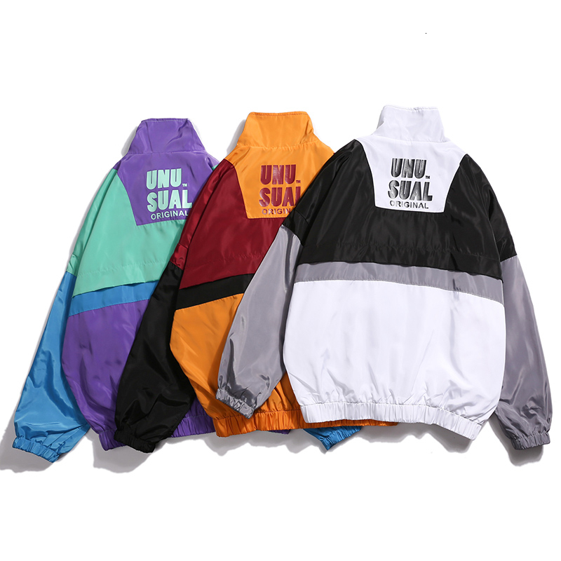 Autumn 2019 Hip Hop Windbreaker Jacket Oversized Mens Harajuku Color Block Jacket Coat Retro Vintage Zip Track Jacket Streetwear V191202
