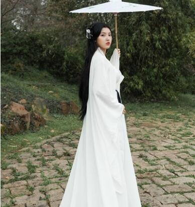 High End Oriental Girl White Costume Ancient China Fairy Hanfu Dress East Asian Style Fresh Elegant Sword Lady chinese folk dance clothes