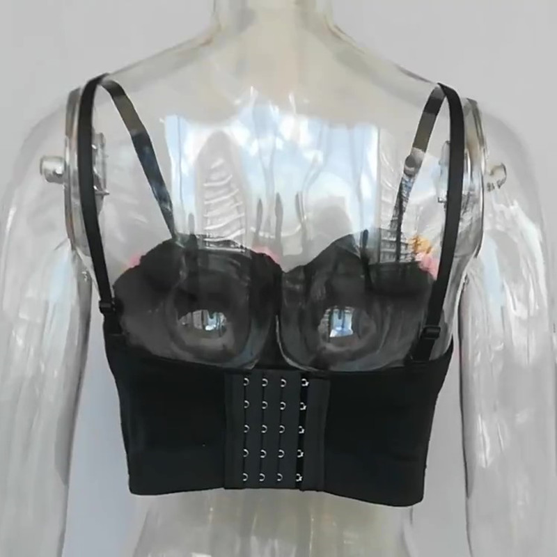 Women Colorful Flowers Appliques Bralette Multicolor Floral Embroidery with Adjustable Straps and Three-Dimensional Cups Fashion Crop Top