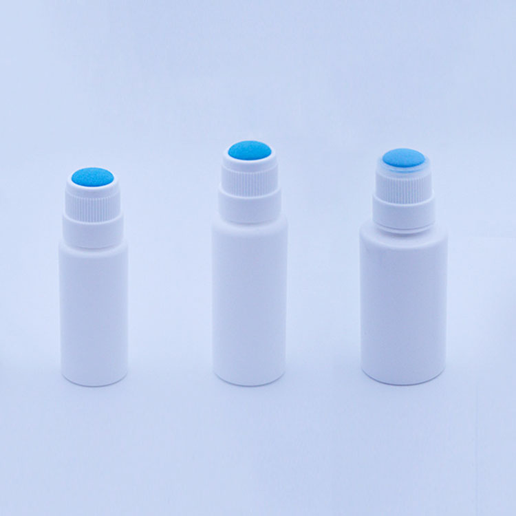 20 30 50 60 100ml Empty White Plastic Sponge Applicator Liquid Bottle HDPE White Bottles With Blue Sponge Head Cap