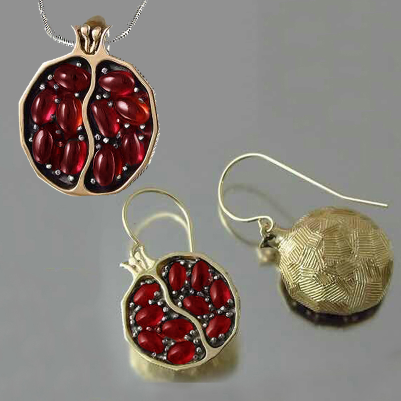 Vintage Fruit Fresh Red Garnet Earrings Pendant Necklace Gold Color Resin Stone Pomegranate Jewelry Gift For Women Gifts Z5M269
Vintage Fruit Fresh Red Garnet Earrings Pendant Necklace Gold Color Resin Stone Pomegranate Jewelry Gift For Women Gifts Z5M269
