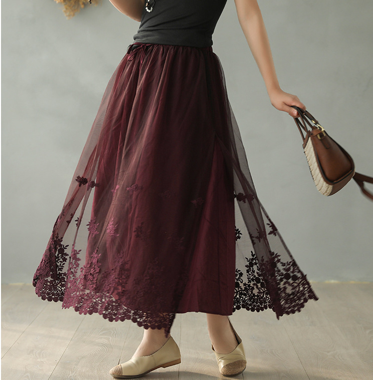 2020 Spring Summer Lace Skirt Women Elastic Waist Drawstring Retro Loose Crochet Flower Skirts New Casual Long Wine Red Black
2020 Spring Summer Lace Skirt Women Elastic Waist Drawstring Retro Loose Crochet Flower Skirts New Casual Long Wine Red Black