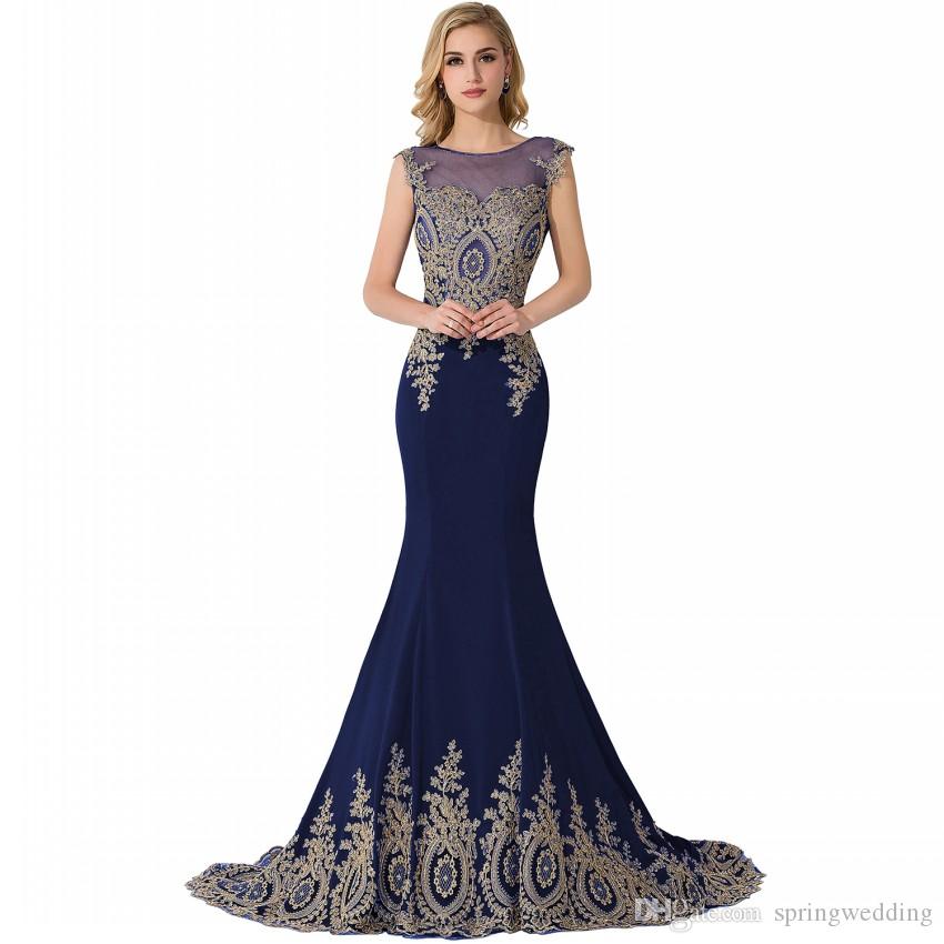 Babyonlinedress Gold Lace Mermaid Bridesmaid Dresses 2020 Dubai Arabic Tulle Neck Beads Evening Dresses Cheap Prom Dresses Long CPS234