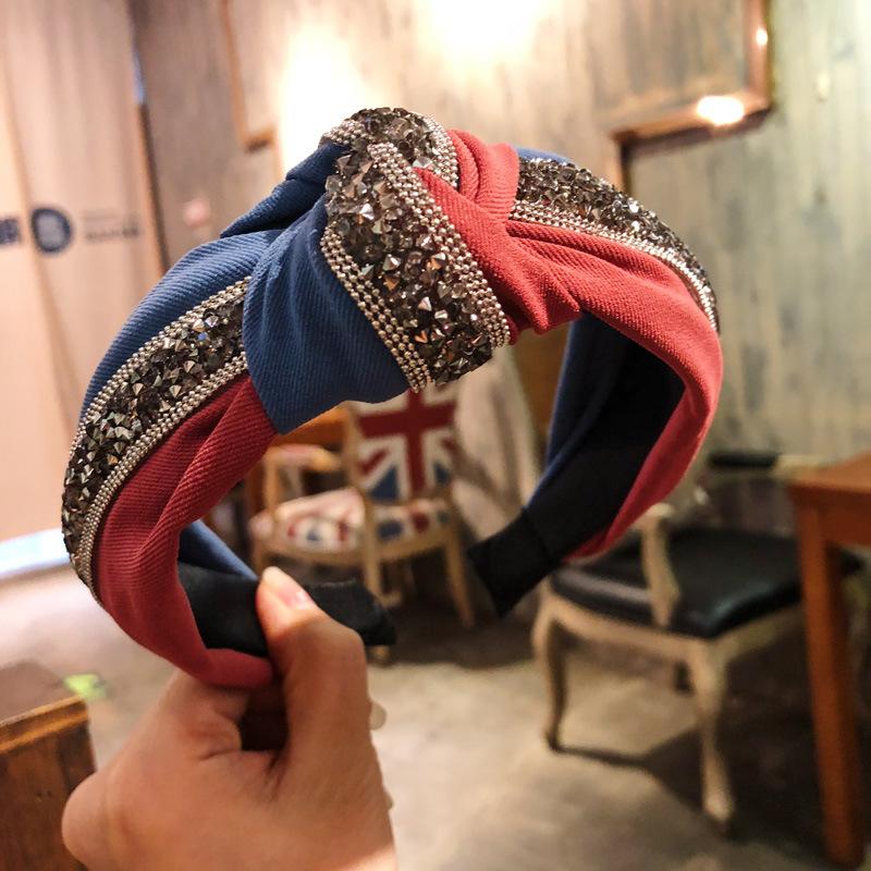 1PC Crystal Wide Headband Fashion Women Girls Patchwork Shiny Hair Hoop Cross Knot Bow Hairband Gift