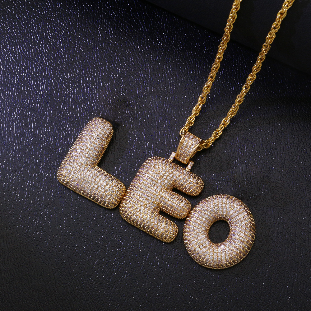A-Z Custom Name Bubble Letters Necklaces & Pendant Charm For Men Women Bling White Zircon