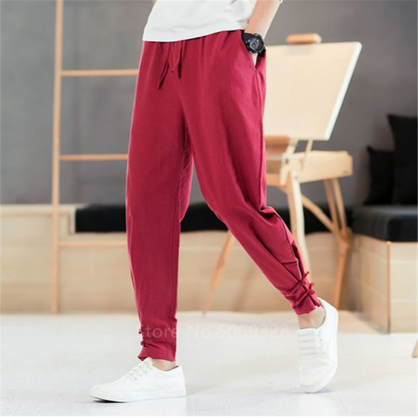 Men Pants Japanese Style Samurai Kimono Homme Clothing Cardigan Chinese Solid Cotton Loose Plus Bottoms Adult Trousers