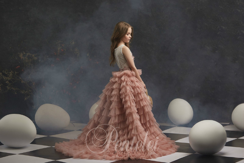 Dreamly A Line Flower Girl With Detachable Train Jewel Sleeveless Lace Bow Sequins Pageant Dress Knee Length Girl's Birthday Part 0508