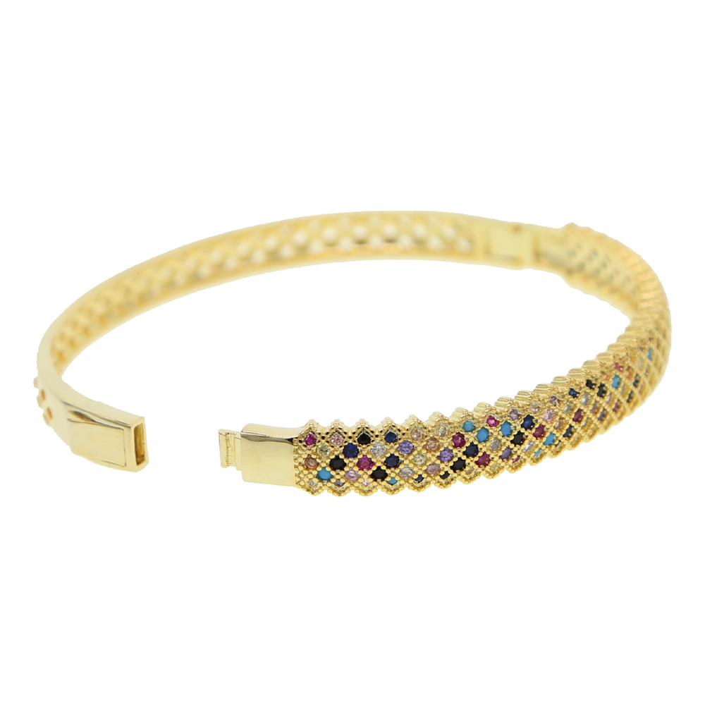 Behomia boho luxury wide band gold plated bangle micro pave colorful cubic zirconia cz gorgeous bracelet