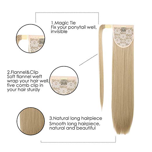 Fashion European 613 blonde remy ponytail hair piece extension silky straight wraps around cuticle aligned hair 100g