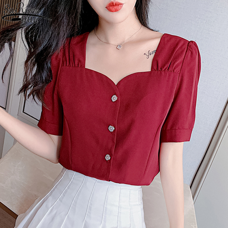 2020 Square Collar Woman' Shirts Summer Short Sleeve Chiffon Blouse Wine Red Sweet Korean Cardigan All-match Top Female 10052
2020 Square Collar Woman' Shirts Summer Short Sleeve Chiffon Blouse Wine Red Sweet Korean Cardigan All-match Top Female 10052