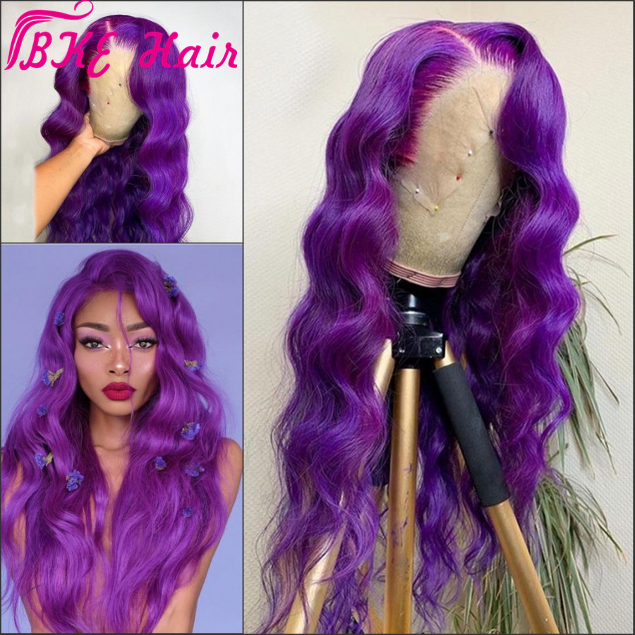 Long Synthetic Lace Front Wig Purple deep Wave Wig for Women Side Part Heat Resistant Fiber Natural Cosplay Wig