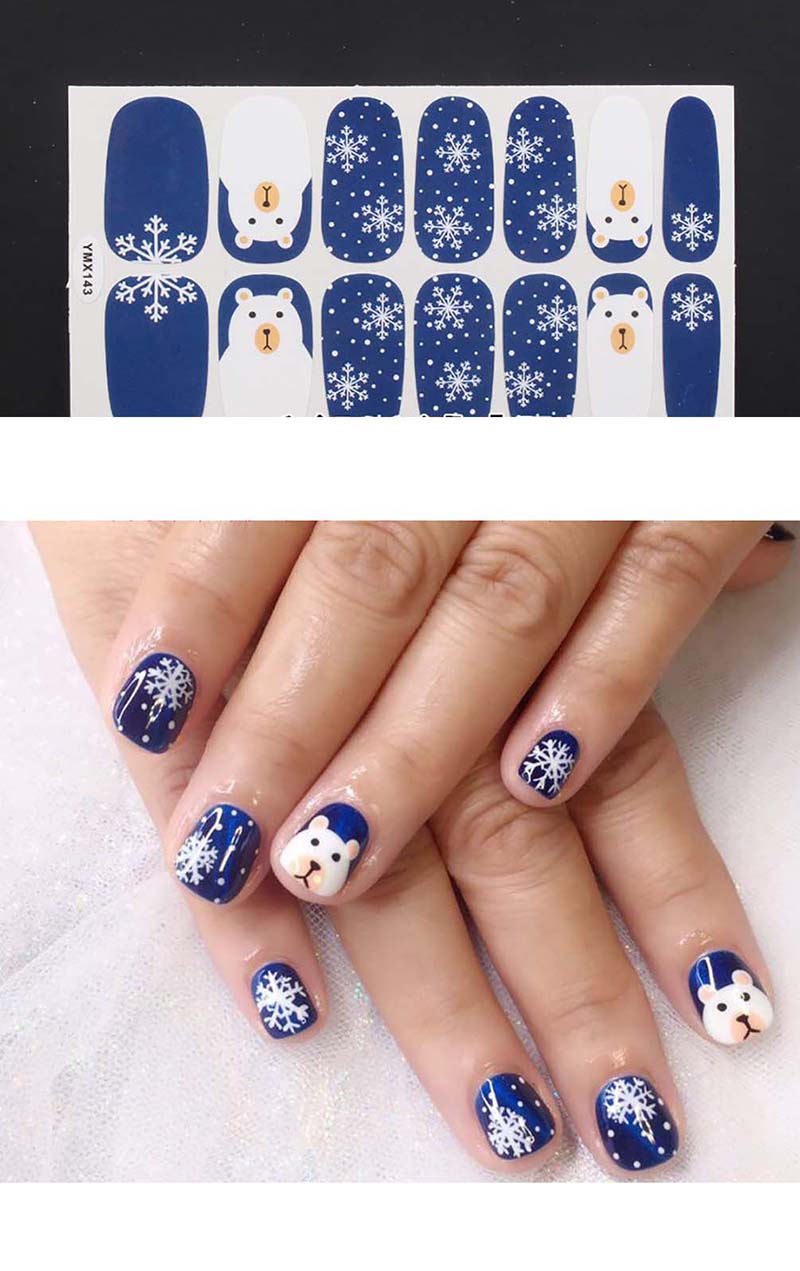 14pcs Cute Christmas Snowflake Santa Claus 3D DIY Fashion Style Plastic Art Short Fake False Sticker Red Nail Tips Glue Gel