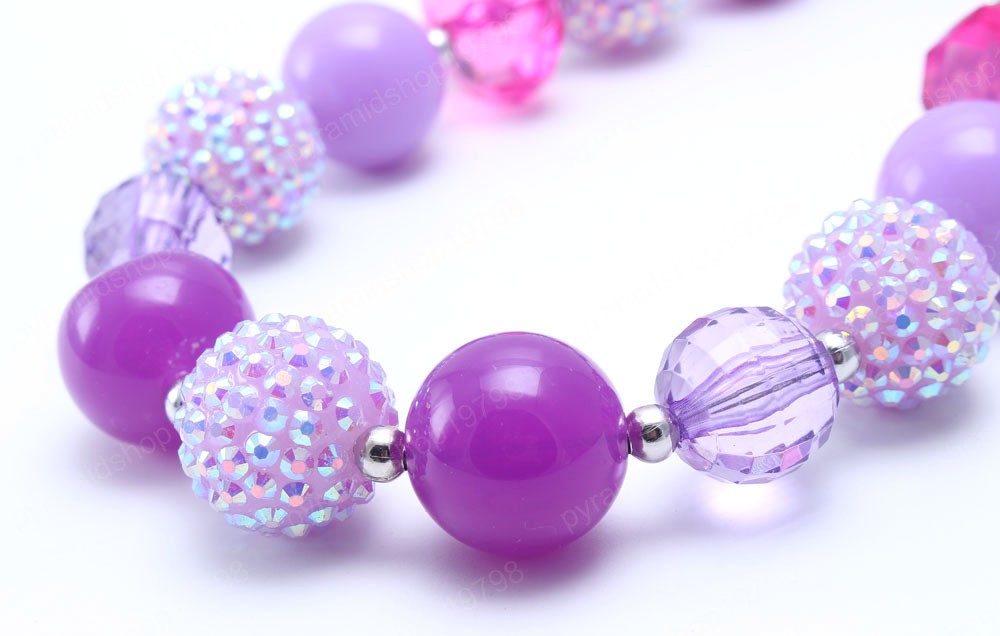 Cute Purple Chunky Beads Necklace Bracelets Set For Child/Kids/Girls Fashion Bubblegum Beaded Jewelry Set For Party New